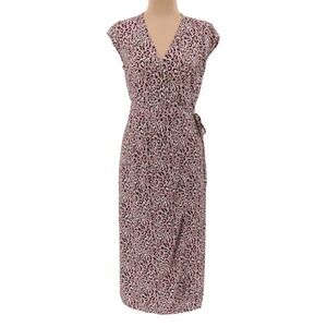 J Crew Leopard Midi Wrap Dress Womens XS Pink Black Animal Print Office Timeless